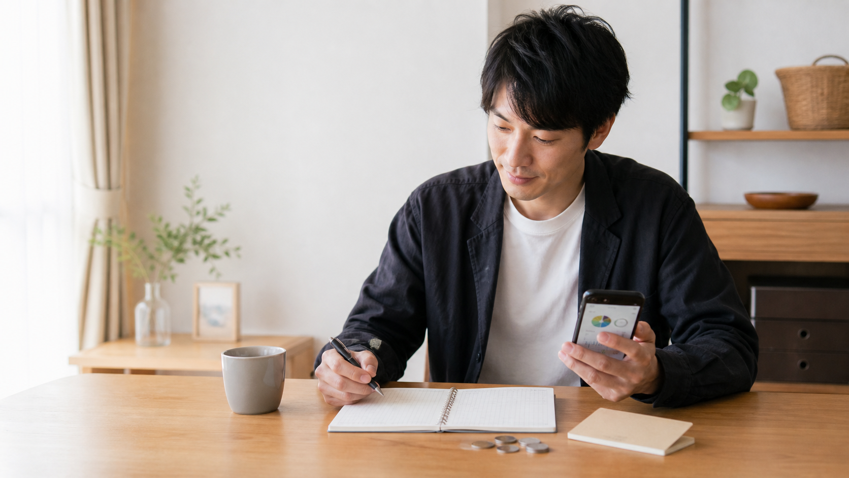 手取り19万円から100万円貯金を目指して家計を見直す男性